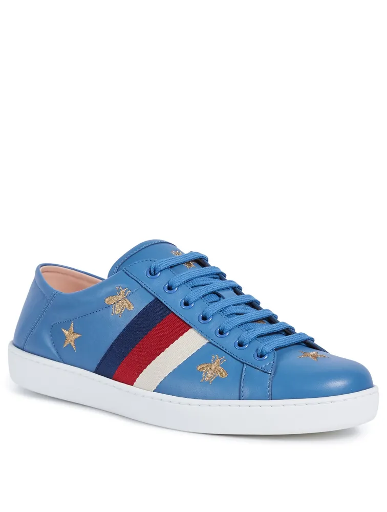 Ace Embroidered Leather Sneakers