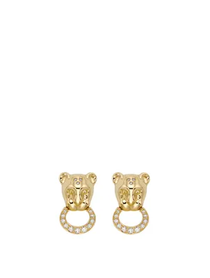 18K Gold Lion Cub Earrings With Diamonds