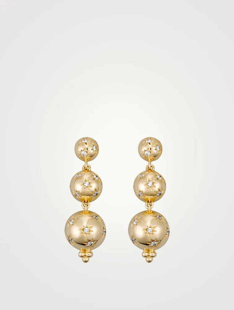 18K Gold Cosmos Triple Drop Earrings With Diamonds