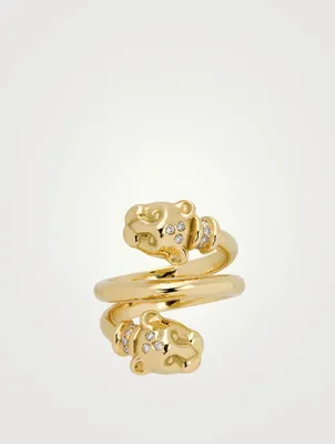 18K Gold Double Mummy Lion Cub Ring With Diamonds