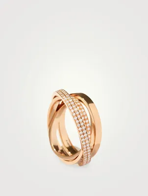 Technical Berbère 18K Rose Gold Four Band Twisted Ring With Diamonds