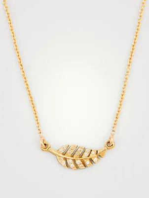 Mini Gold Leaf Necklace With Diamonds