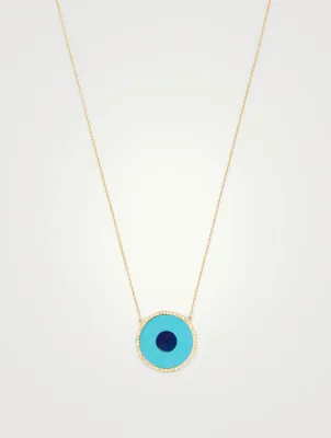 Gold Turquoise And Lapis Evil Eye Necklace With Diamonds