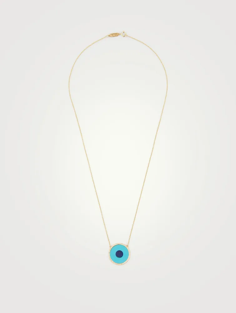 Gold Turquoise And Lapis Evil Eye Necklace With Diamonds