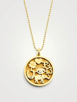 18K Gold Good Luck Necklace With Diamonds