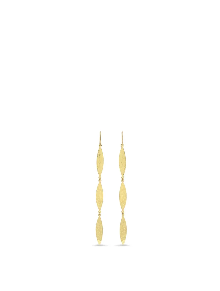 18K Gold Hammered Triple Marquise Drop Earrings