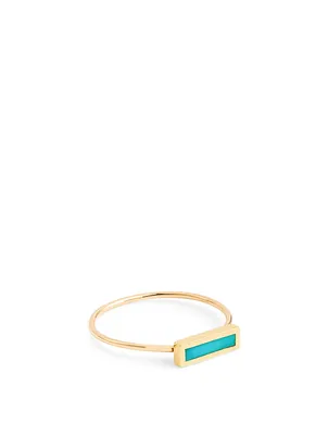 Gold Short Bar Ring With Turquoise Inlay