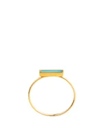 Gold Short Bar Ring With Turquoise Inlay