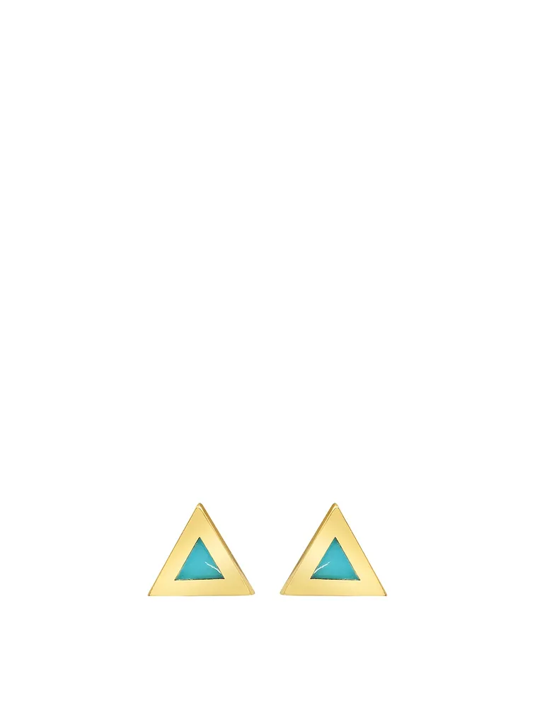 Mini 18K Gold Triangle Stud Earrings With Turquoise