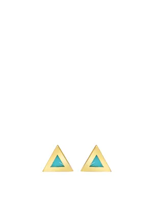Mini 18K Gold Triangle Stud Earrings With Turquoise