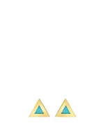 Mini 18K Gold Triangle Stud Earrings With Turquoise