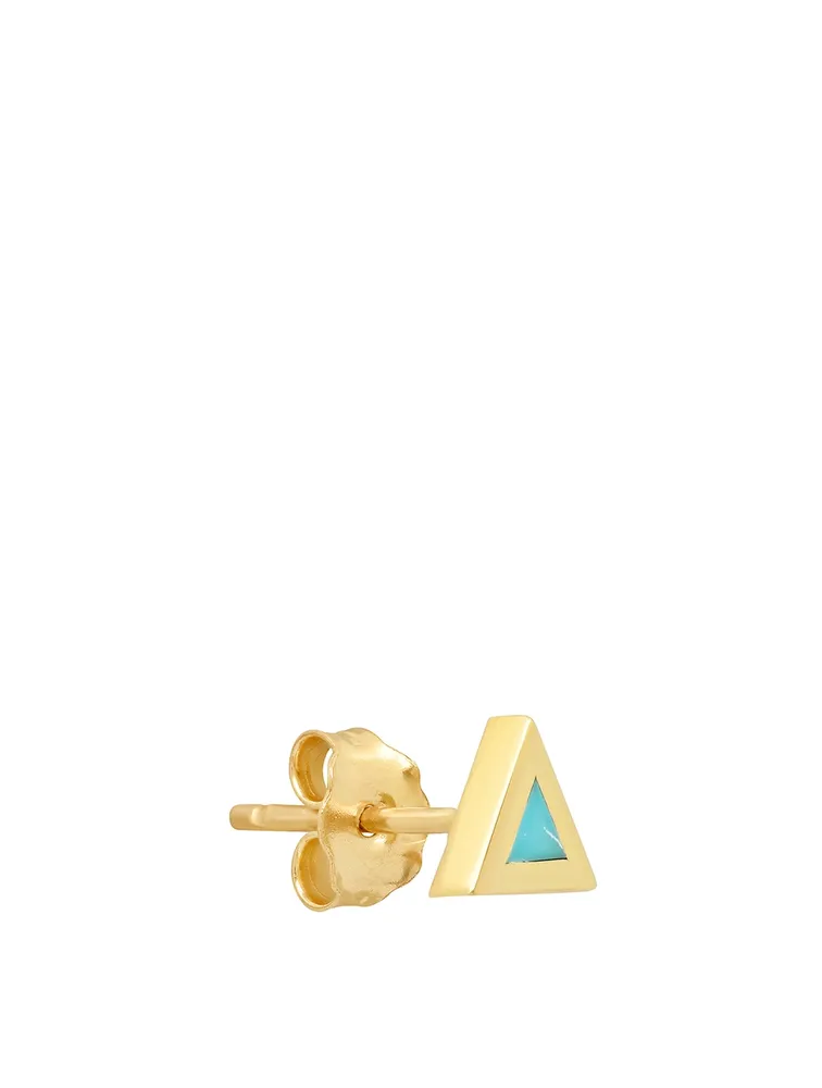 Mini 18K Gold Triangle Stud Earrings With Turquoise