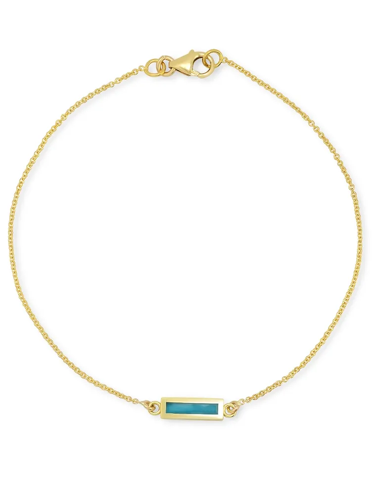 18K Gold Short Bar Bracelet With Turquoise Inlay