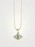 14K Gold Large Diamond Bezel Evil Eye Charm Necklace