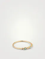 14K Gold Triple Turquoise Ring With Diamonds