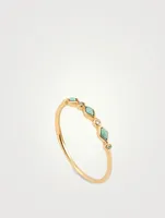 14K Gold Triple Turquoise Ring With Diamonds