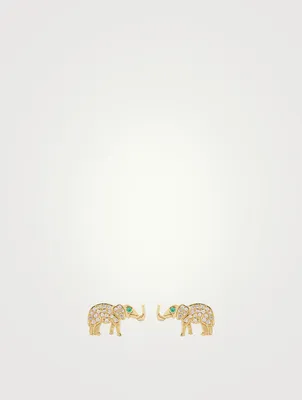 Gold Elephant Stud Earrings With Diamonds
