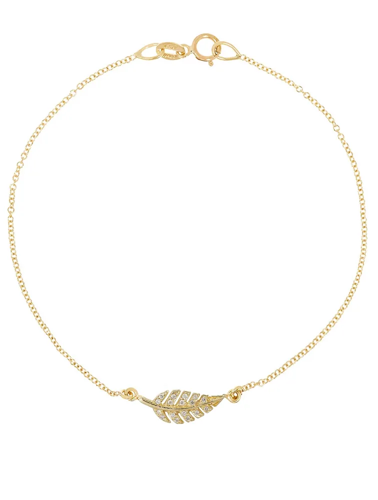 Mini 18K Gold Leaf Bracelet With Diamonds