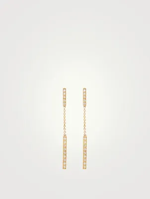 Gold Short And Long Bar Drop Earrings With Diamonds