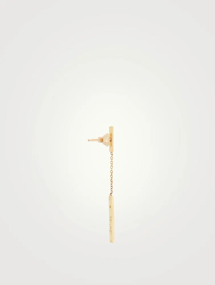 Gold Short And Long Bar Drop Earrings With Diamonds