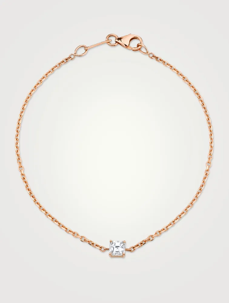 18K Rose Gold Chain Asscher Diamond Bracelet