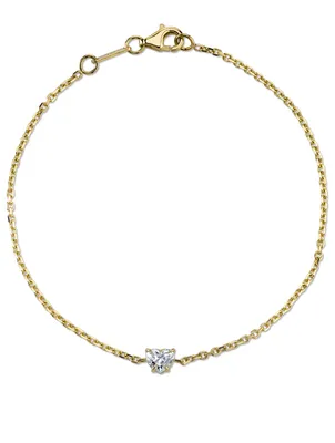 18K Gold Chain Bracelet With Heart-Shaped Diamond