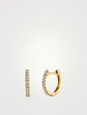 18K Gold Huggie Hoop Earrings With Diamonds
