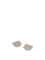 Small 18K Gold Leaf Stud Earrings With Diamonds