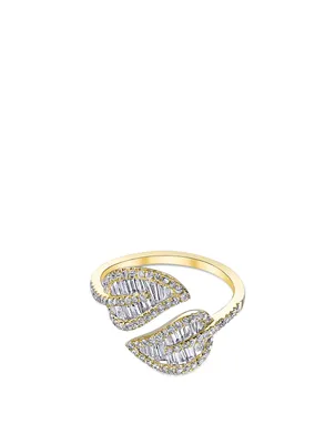 18K Gold Leaf Ring With Diamonds