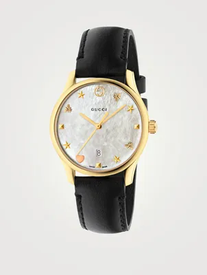 G-Timeless Goldtone Leather Strap Watch