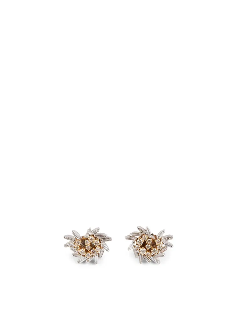 Fireworks 18K Yellow And White Gold Peacock Cluster Earrings With Diamonds