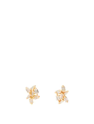 Fireworks 18K Gold Cluster Stud Earrings With Diamonds