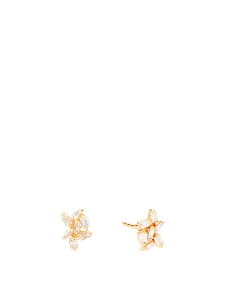 Fireworks 18K Gold Cluster Stud Earrings With Diamonds