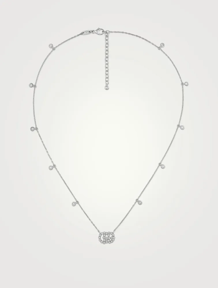 Double G 18K White Gold Necklace With Diamonds