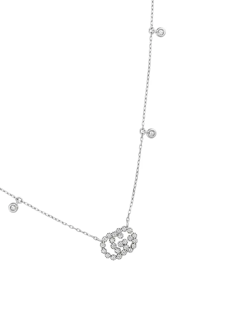 Double G 18K White Gold Necklace With Diamonds