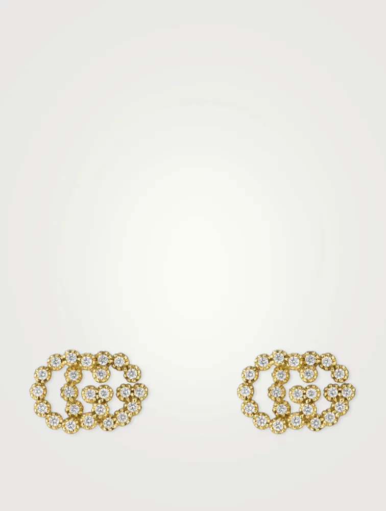 GG Running 18K Gold Stud Earrings With Diamonds