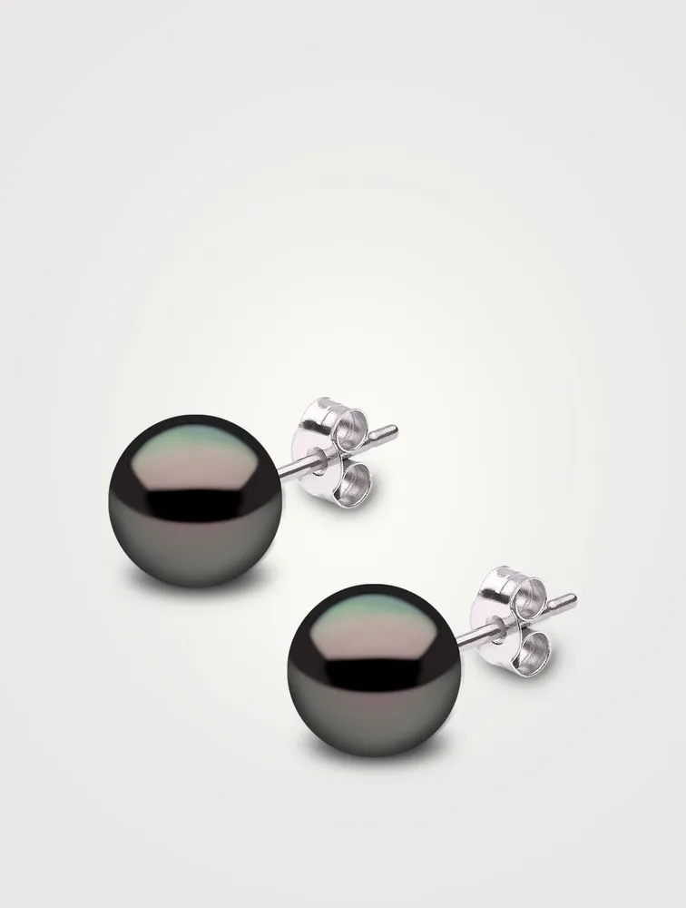 Large 18K White Gold Tahitian South Sea Pearl Stud Earrings