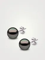 Large 18K White Gold Tahitian South Sea Pearl Stud Earrings