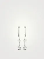 18K White Gold Double Chain Drop Earrings With Pearls And Diamonds