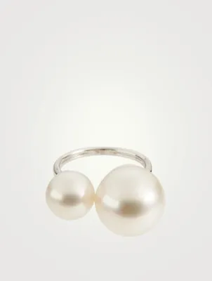 18K White Gold Double Pearl Ring