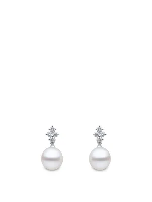 18K White Gold Pearl Earrings With Diamonds