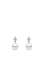 18K White Gold Pearl Earrings With Diamonds