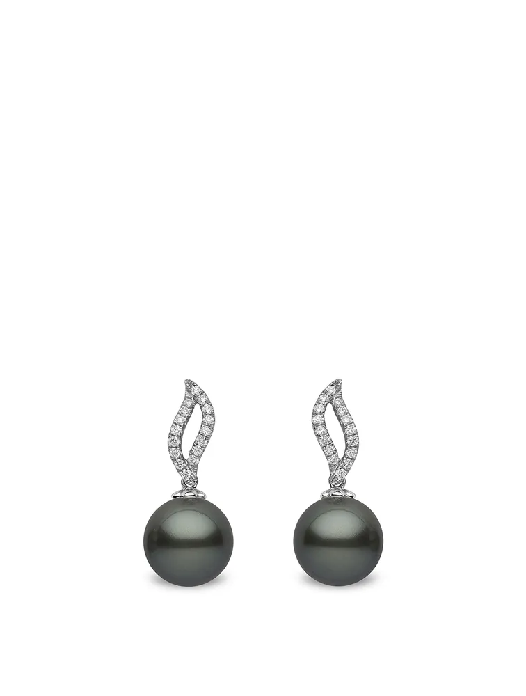18K White Gold Tahitian South Sea Pearl Earrings With Diamonds