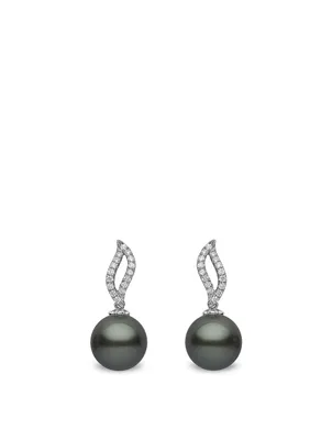 18K White Gold Tahitian South Sea Pearl Earrings With Diamonds