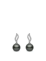 18K White Gold Tahitian South Sea Pearl Earrings With Diamonds