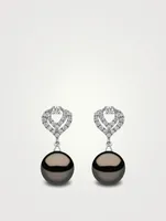 18K White Gold Tahitian South Sea Pearl Earrings With Diamond-Encrusted Double Teardrop