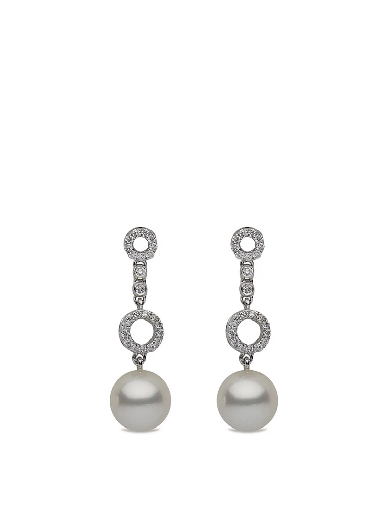 18K White Gold Pearl Earrings With Diamonds