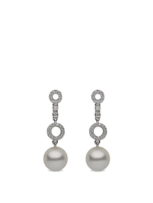18K White Gold Pearl Earrings With Diamonds