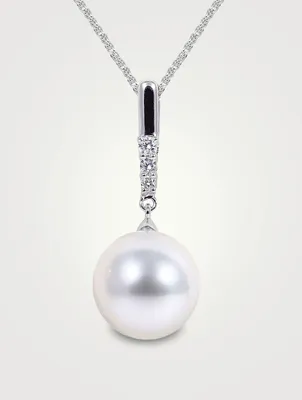 18K White Gold Pendant Necklace With Pearl And Diamonds