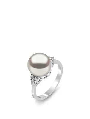 18K White Gold Australian South Sea Pearl Ring With Diamonds
